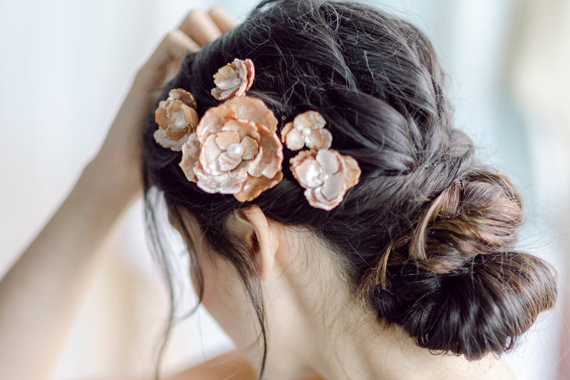 Velvet Floral Hair Pins, set of 5